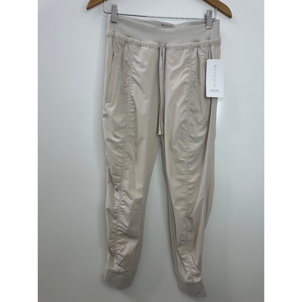 NWT Athleta Attitude II Pants Ruched Mid Rise Jogger Womens Size 4 / P Beige Tan - Picture 12 of 13